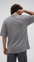 Erkek Gri Free Life Bisiklet Yaka Oversize Salas T-Shirt