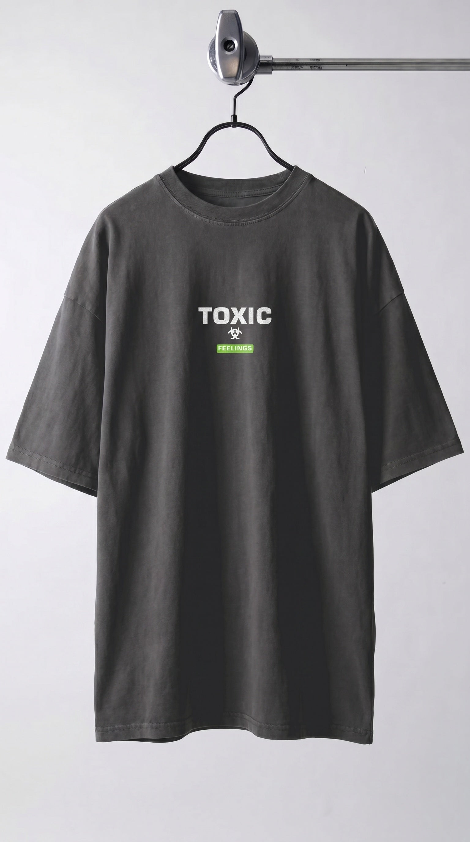 Erkek Füme Toxic Oversize Fit Bol Geniş Kalıp Salaş Kesim T-shirt