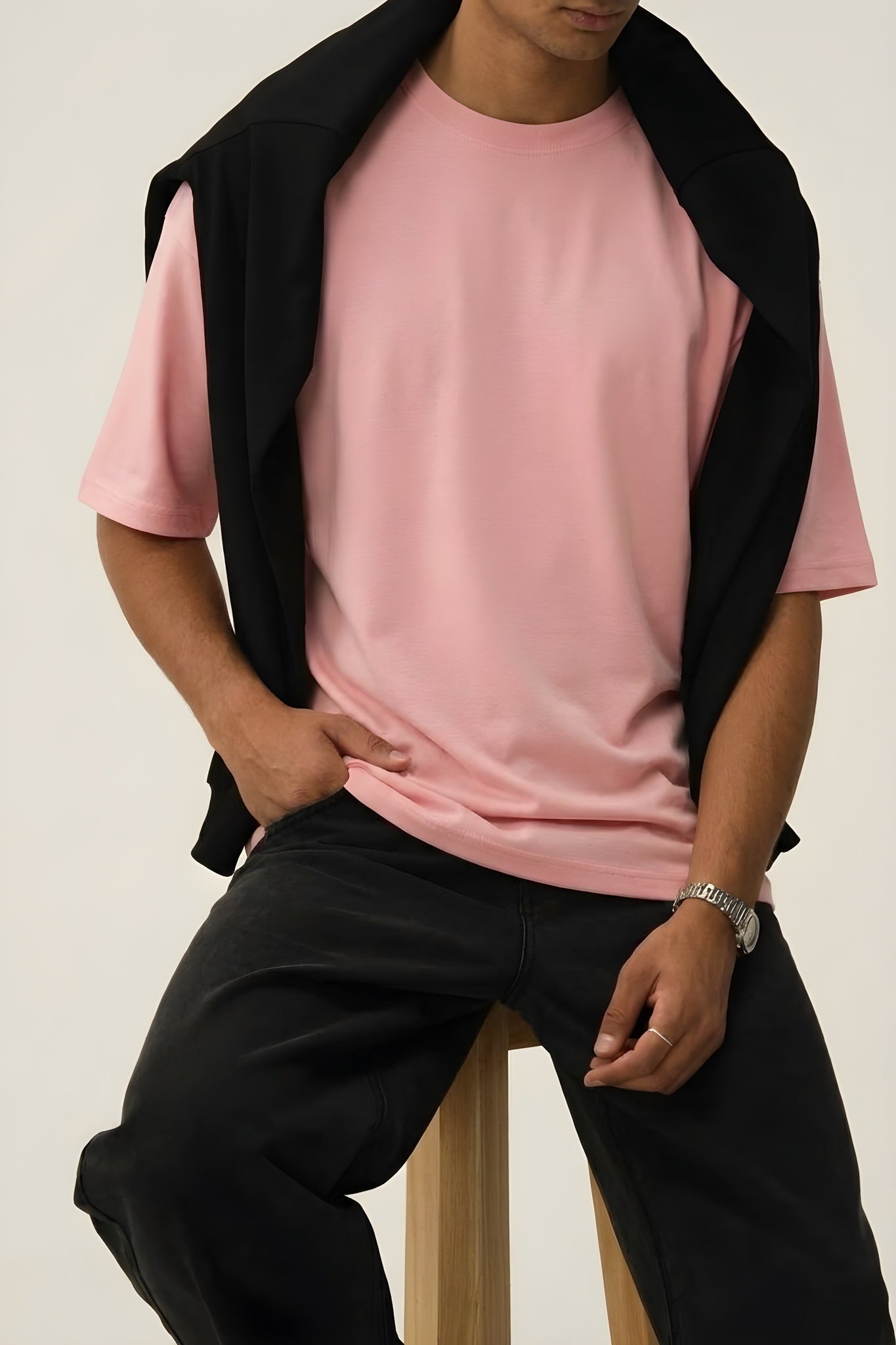 Erkek Somon Basic Düz Baskısız Oversize Salas T-Shirt