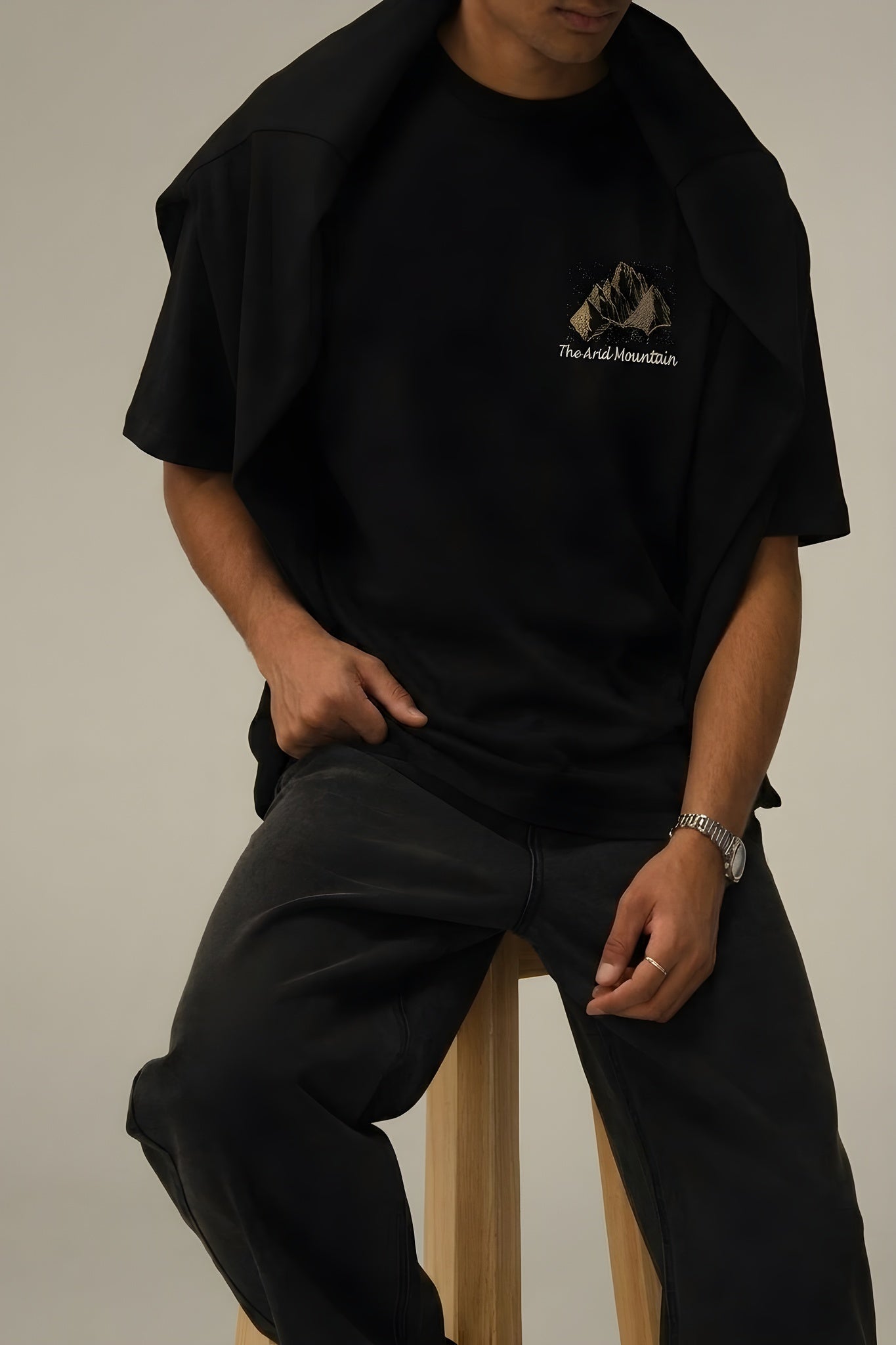 Erkek Arid Mountain Siyah Oversize Salas Boyfriend T-Shirt