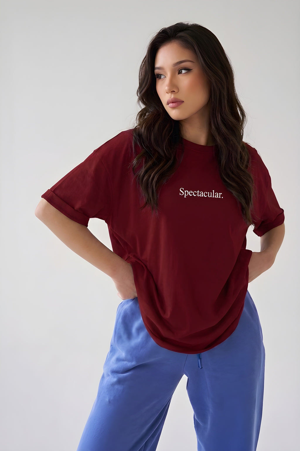 Kadın Bordo Spectacular Oversize Salas T-Shirt