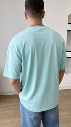 Erkek Turkuaz Basic Düz Baskısız Oversize Salas T-Shirt