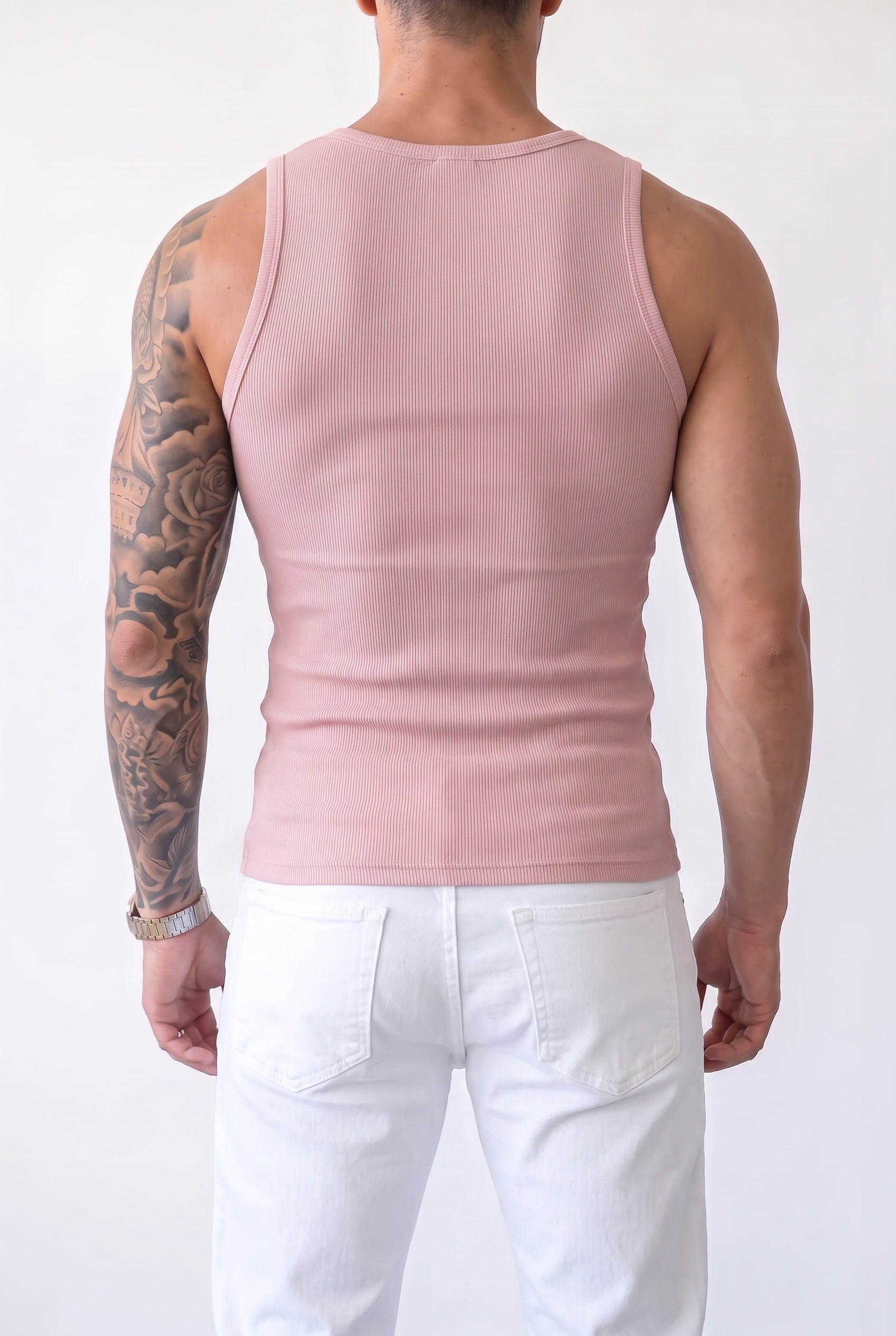 Erkek Pembe Renkli Halter Yaka Fitilli Likralı Atlet