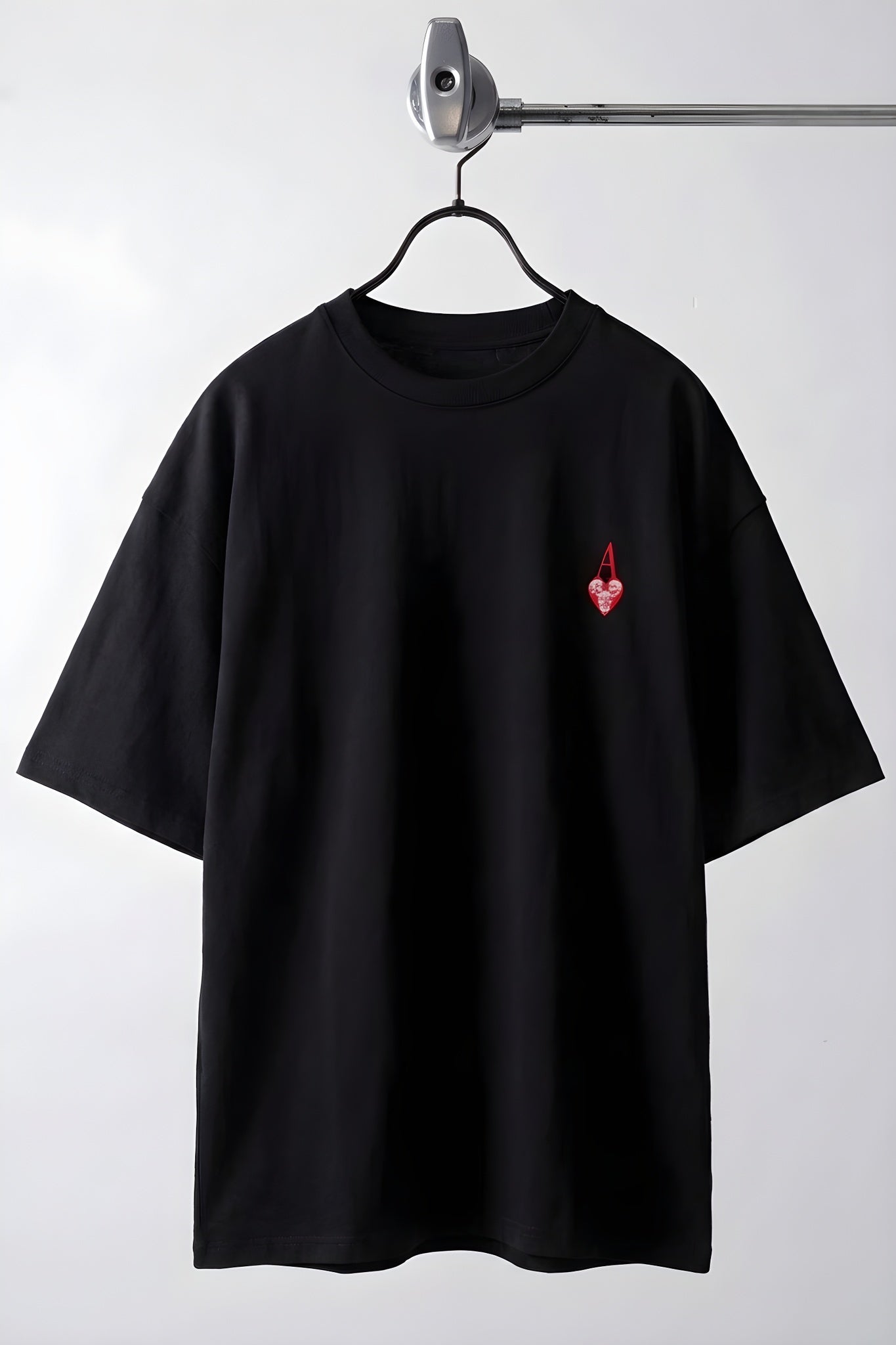 Erkek Siyah Kupa As Kuru Kafa Oversize Fit Bol Geniş Kalıp Salaş Kesim T-shirt