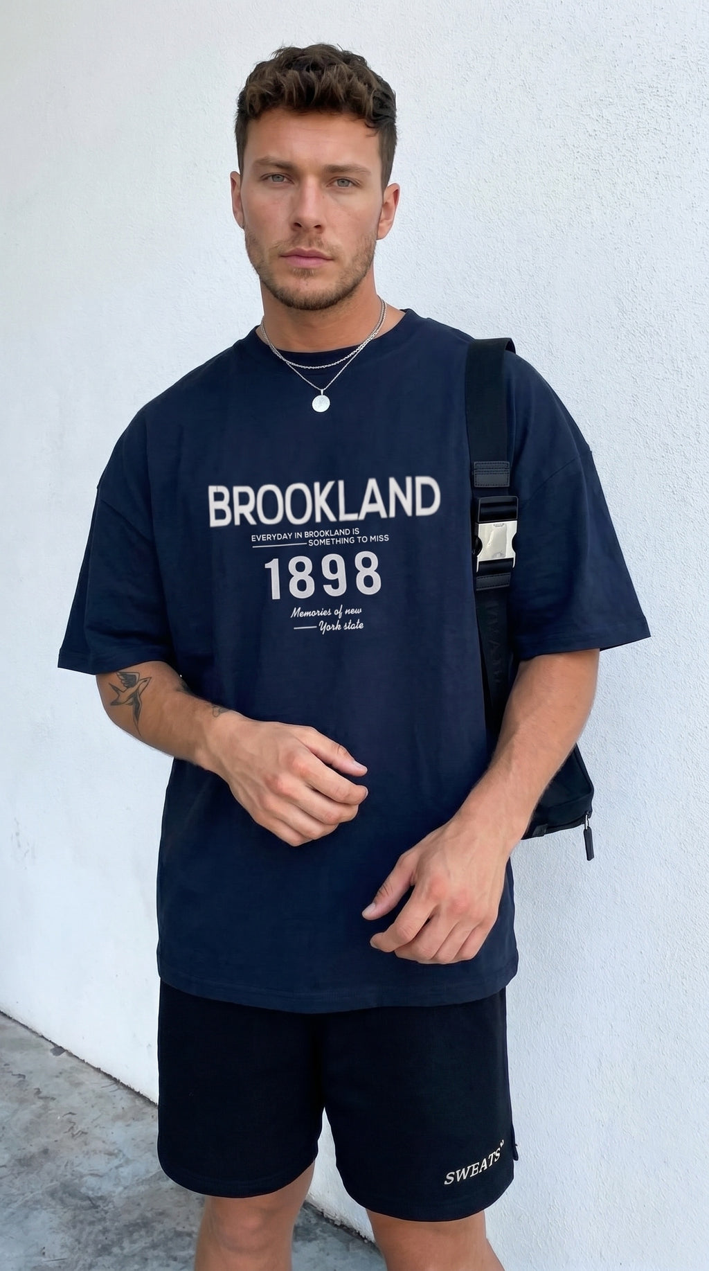 Erkek 1898 Baskılı Lacivert Oversize Salas T-shirt