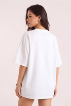 Kadın Ekru Beyaz Majestic Oversize Fit Bol Geniş Kalıp Salaş Kesim T-shirt