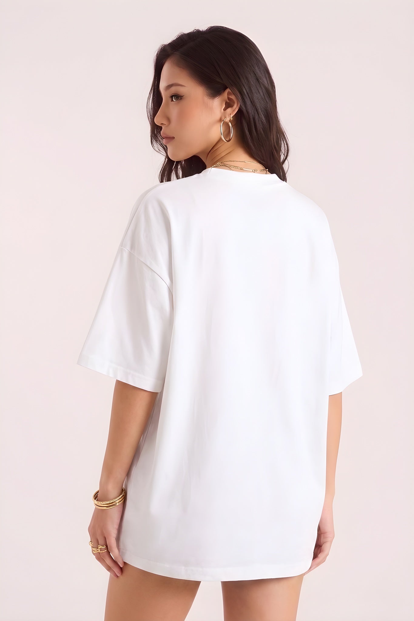 Kadın Ekru Beyaz Majestic Oversize Fit Bol Geniş Kalıp Salaş Kesim T-shirt