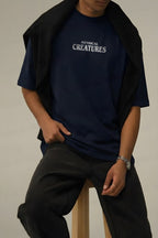 Erkek Lacivert Creatures Oversize Fit Bol Geniş Kalıp Salaş Kesim T-shirt