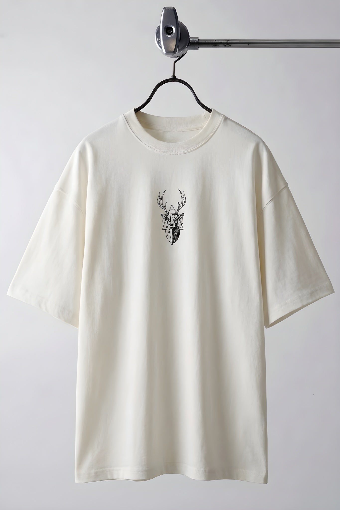 Erkek Taş Geyik Baskılı Oversize Fit Bol Geniş Kalıp Salaş Kesim T-shirt