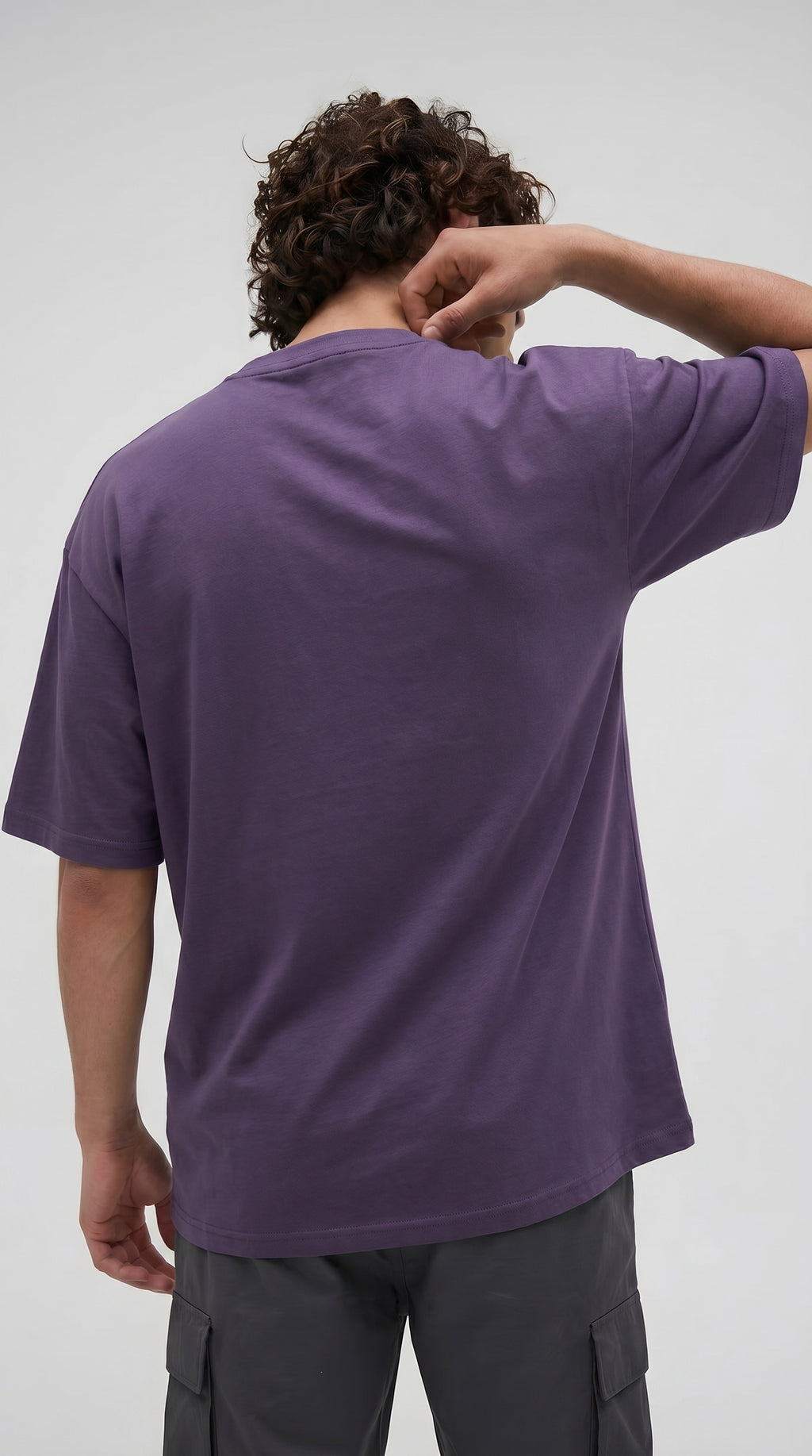 Erkek Mor Geyik Baskılı Oversize Fit Bol Geniş Kalıp Salaş Kesim T-shirt