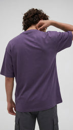 Erkek Mor Geyik Baskılı Oversize Fit Bol Geniş Kalıp Salaş Kesim T-shirt