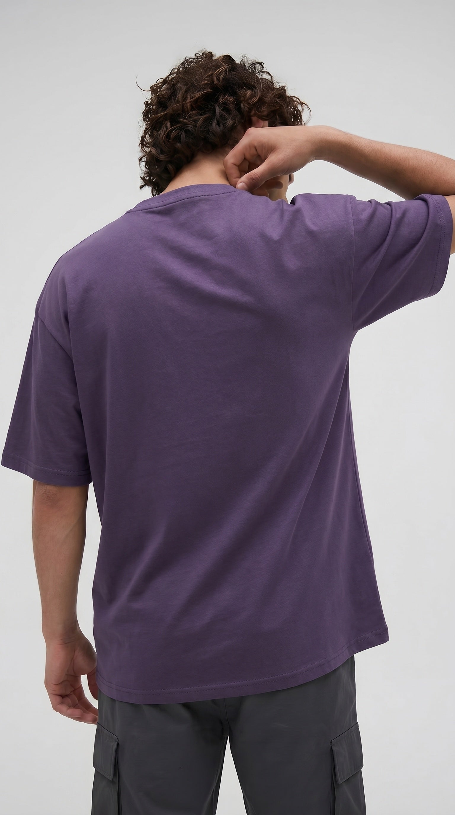 Erkek Mor Geyik Baskılı Oversize Fit Bol Geniş Kalıp Salaş Kesim T-shirt