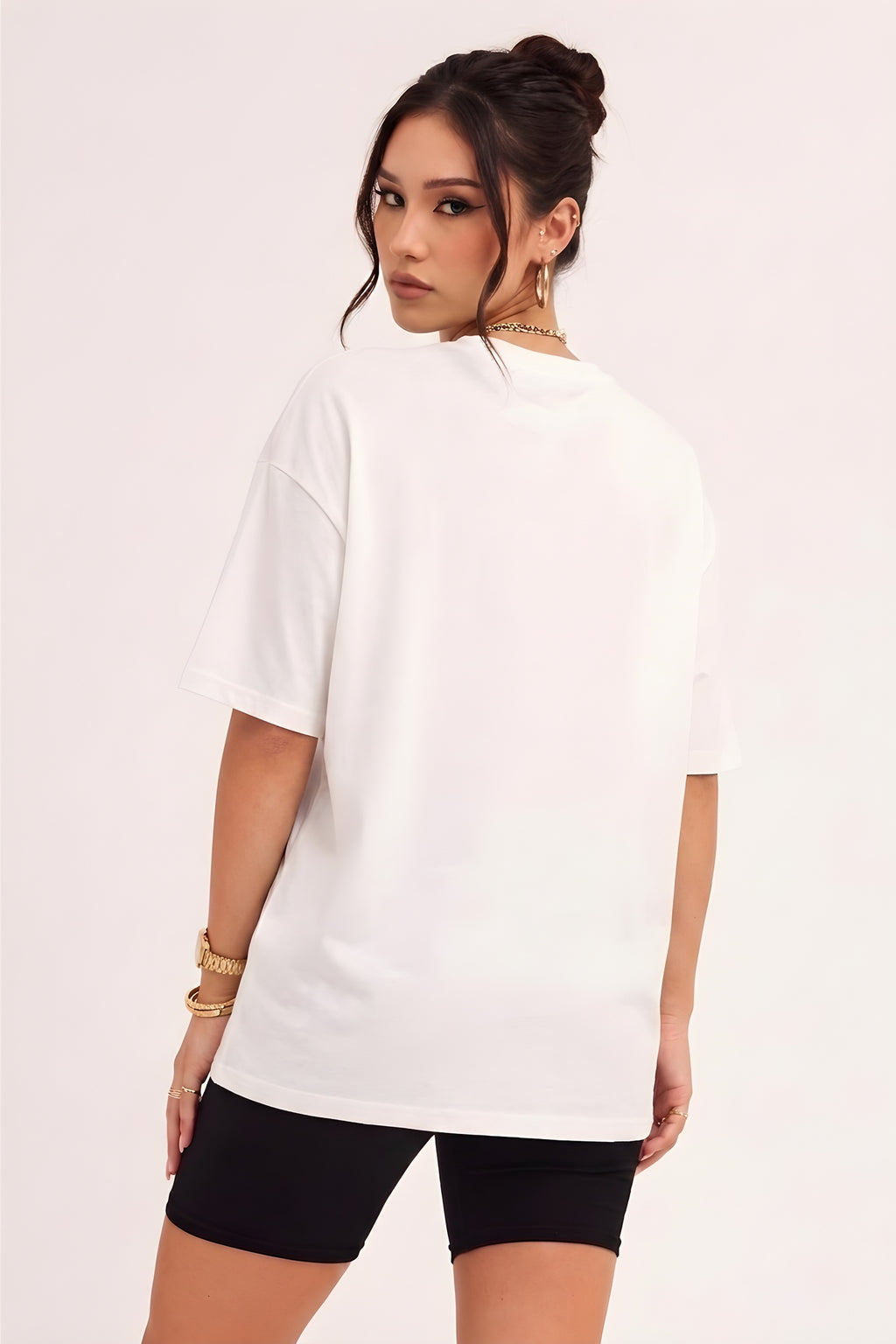Kadın Beyaz Oversize Celestial Sun Moon Baskılı T-Shirt - K2113