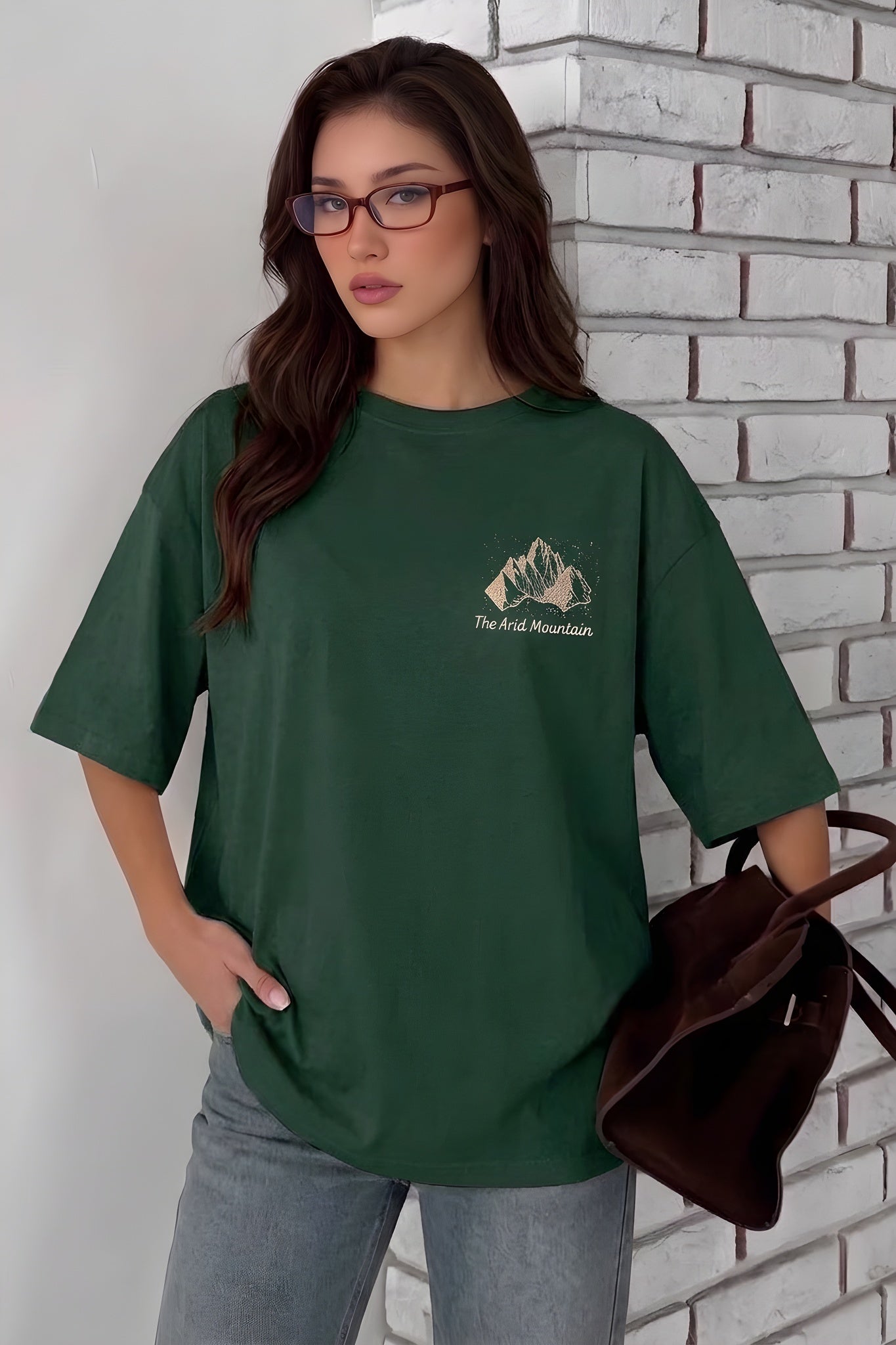 Arid Mountain Yeşil Oversize Salas Boyfriend Kadın T-Shirt