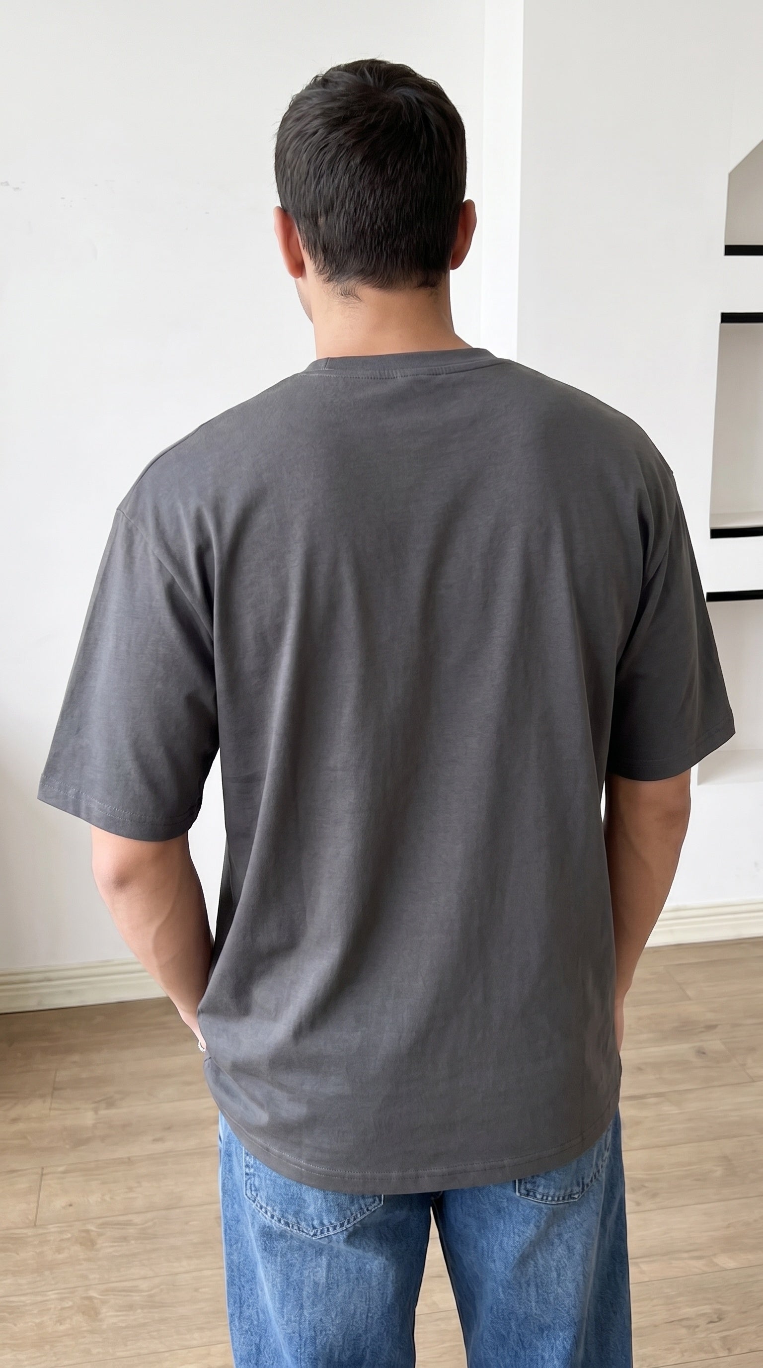 1 Adet Erkek Antrasit Melanj Basic Düz Baskısız Oversize Salas Loose Fit T-shirt
