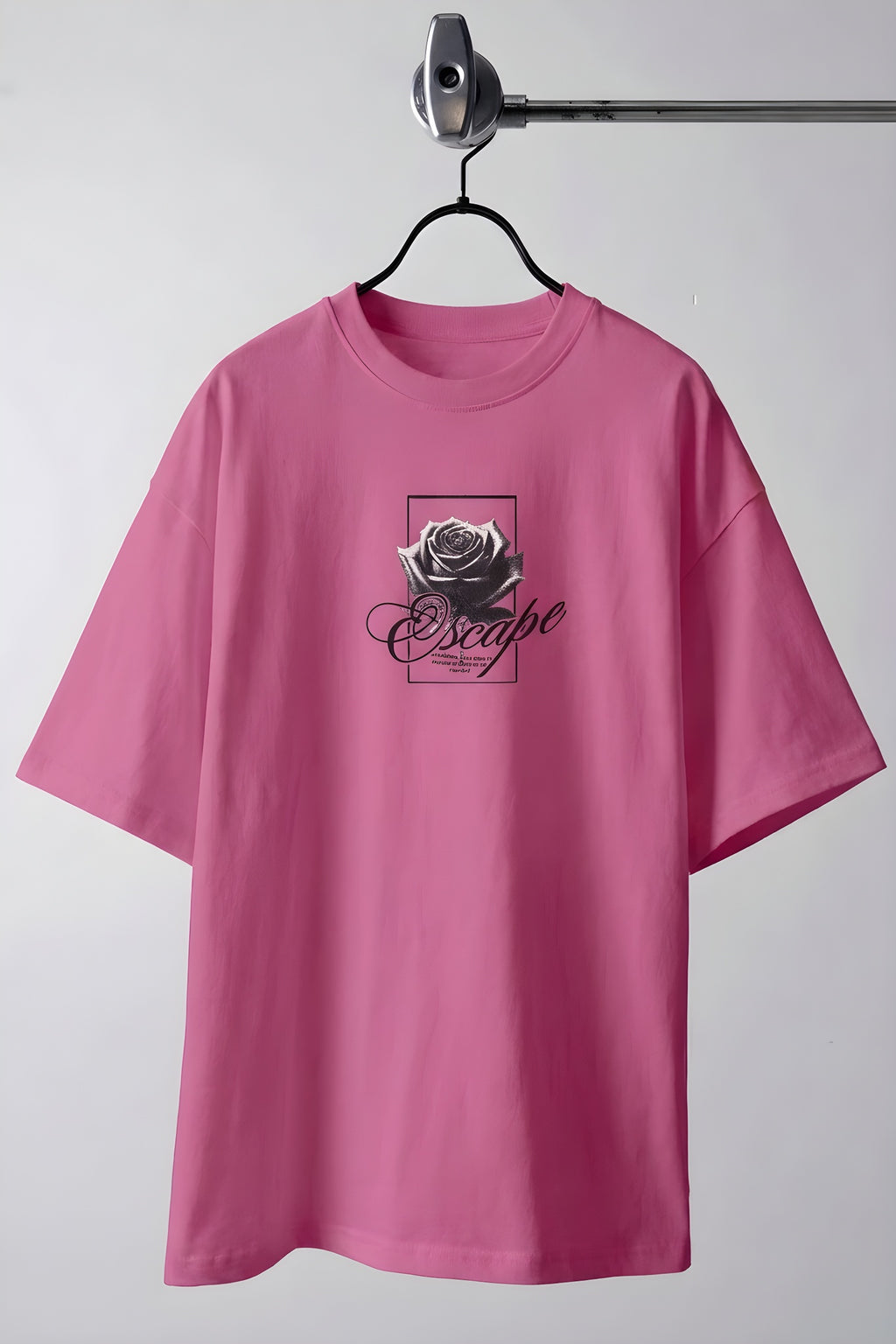 Erkek Fuşya Pembe Black Rose Oversize Fit Bol Geniş Kalıp Salaş Kesim T-shirt