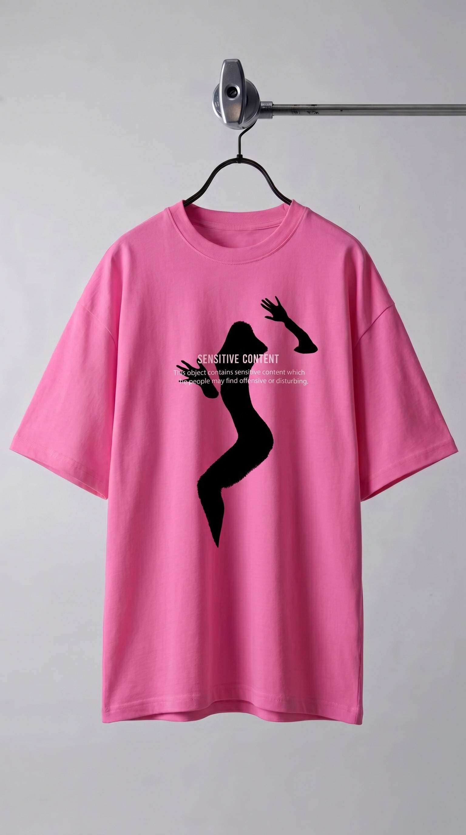 Erkek Fuşya Siluet Sensitive Content Oversize Fit Bol Geniş Kalıp Salaş Kesim T-shirt