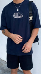 Erkek Lacivert Earth Oversize Fit Bol Geniş Kalıp Salaş Kesim T-shirt