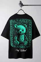 Erkek Siyah Traditional Ayıcık Teddy Bear Oversize Fit Bol Geniş Kalıp Salaş Kesim T-Shirt