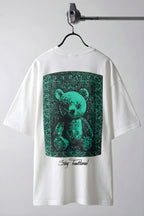 Erkek Ekru Beyaz Traditional Ayıcık Teddy Bear Oversize Fit Bol Geniş Kalıp Salaş Kesim T-shirt