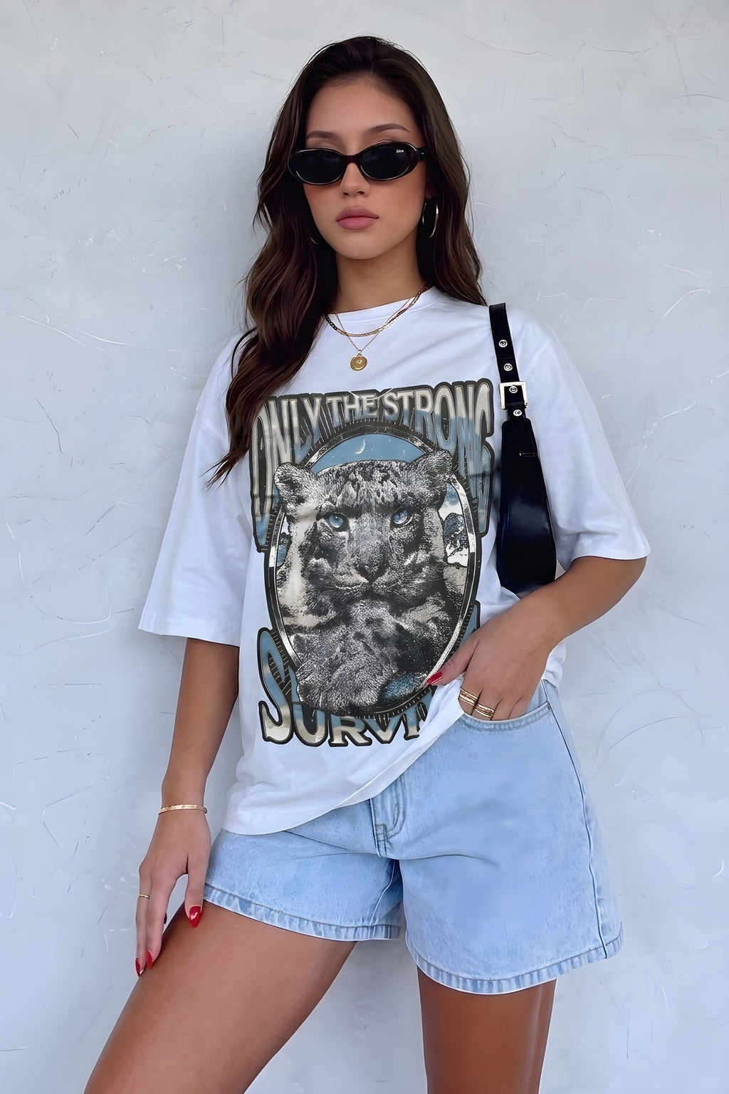 Kadın Ekru Beyaz Survive Oversize Fit Bol Geniş Kalıp Salaş Kesim T-shirt