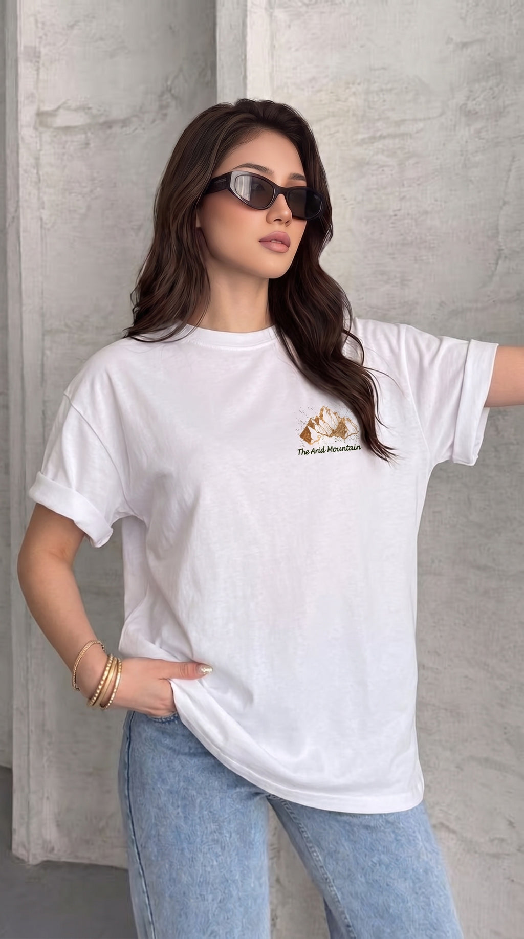 Arid Mountain Beyaz Oversize Salas Boyfriend Kadın T-Shirt
