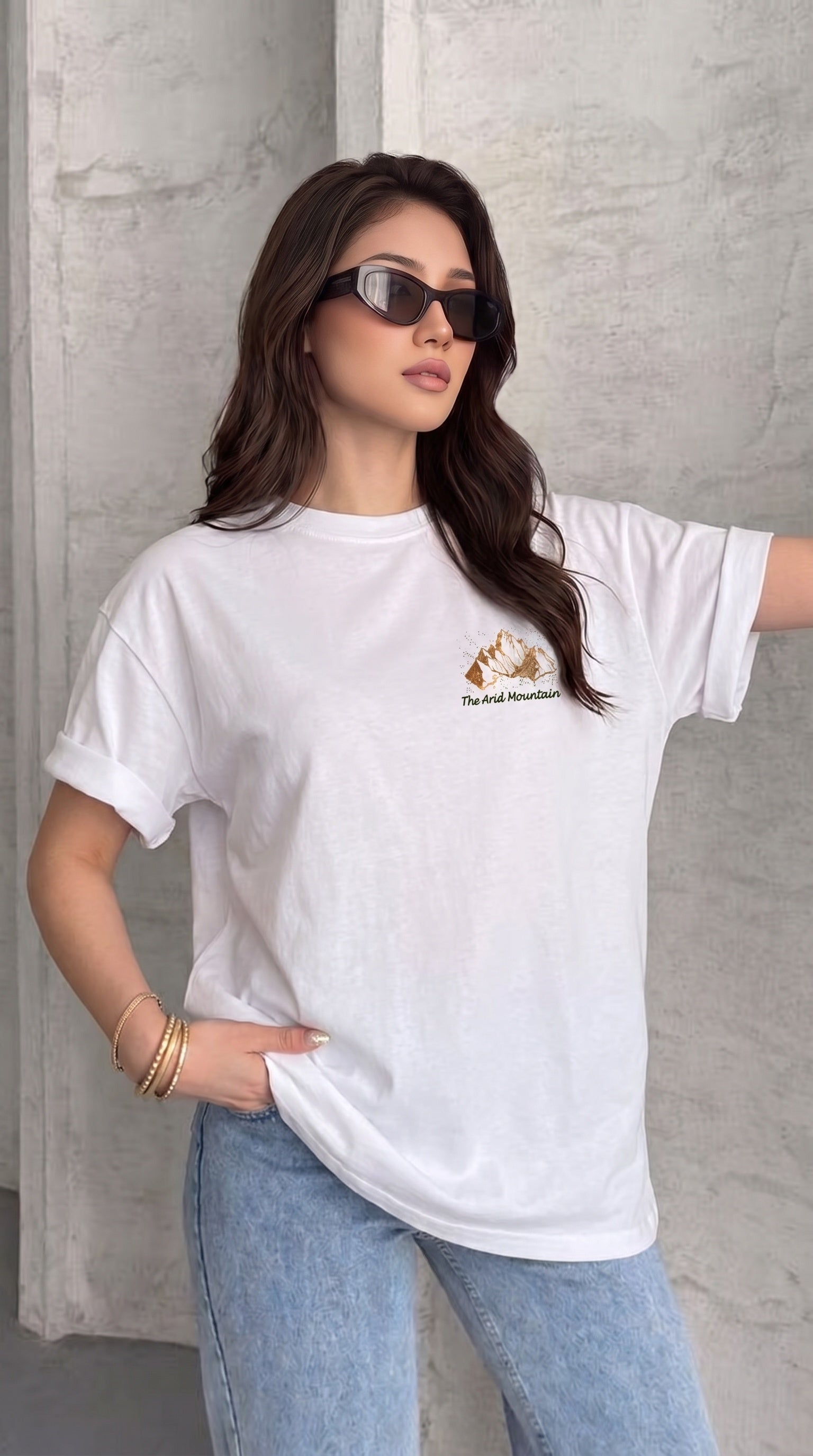 Arid Mountain Beyaz Oversize Salas Boyfriend Kadın T-Shirt