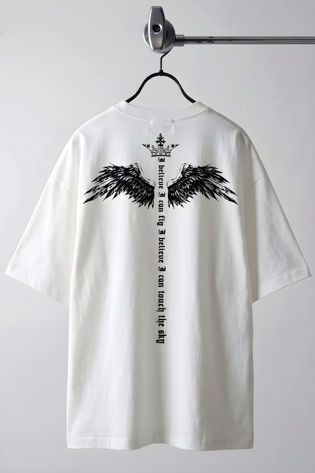 Erkek Ekru Beyaz I Can Fly Oversize Fit Bol Geniş Kalıp Salaş Kesim T-shirt