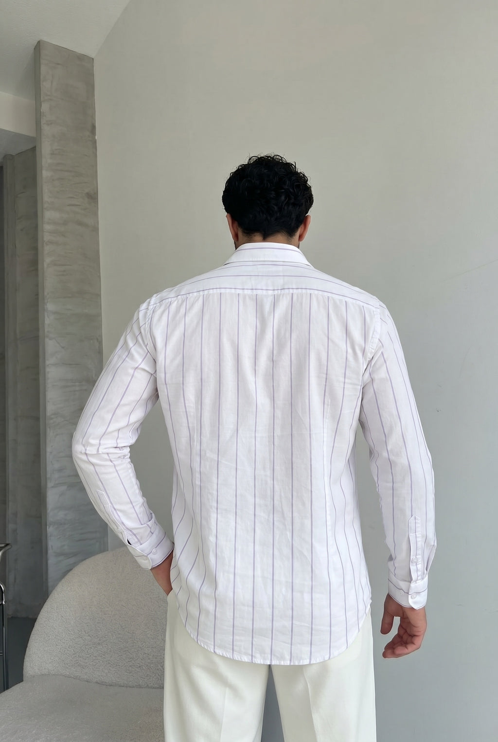 Palermo Beyaz Lila Çizgili Regular Rahat Kalıp Gömlek