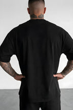 Erkek Siyah Kupa As Kuru Kafa Oversize Fit Bol Geniş Kalıp Salaş Kesim T-shirt