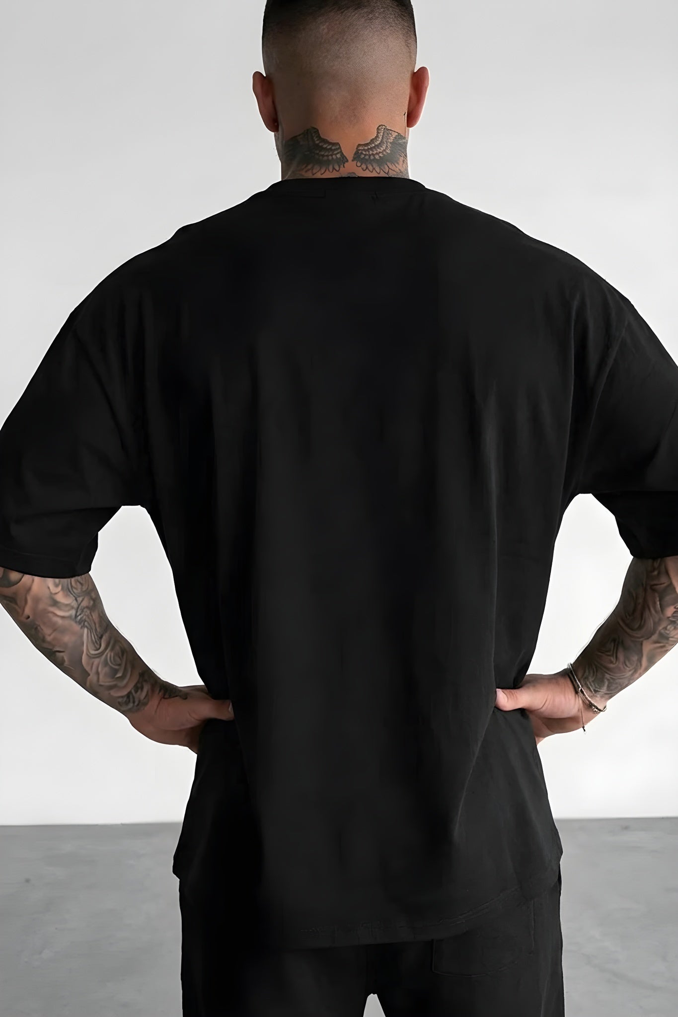 Erkek Siyah Kupa As Kuru Kafa Oversize Fit Bol Geniş Kalıp Salaş Kesim T-shirt