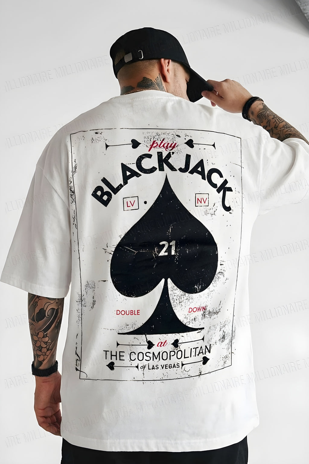 Erkek Beyaz Black Jack Oversize Fit Bol Geniş Kalıp Salaş Kesim T-shirt