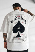 Erkek Beyaz Black Jack Oversize Fit Bol Geniş Kalıp Salaş Kesim T-shirt