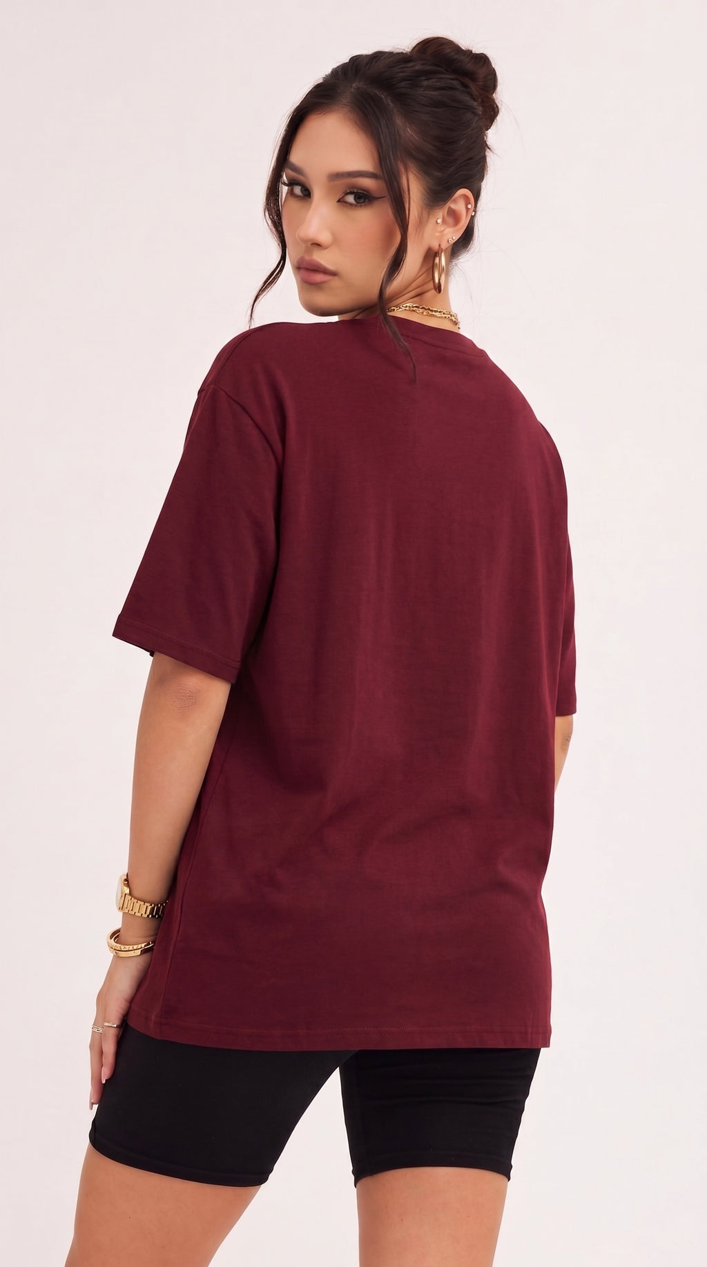 Kadın Bordo Geyik Oversize Salas Boyfriend T-shirt
