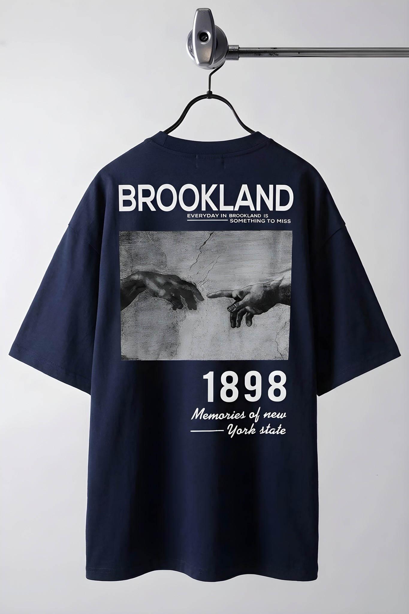 Erkek 1898 Baskılı Lacivert Oversize Salas T-Shirt