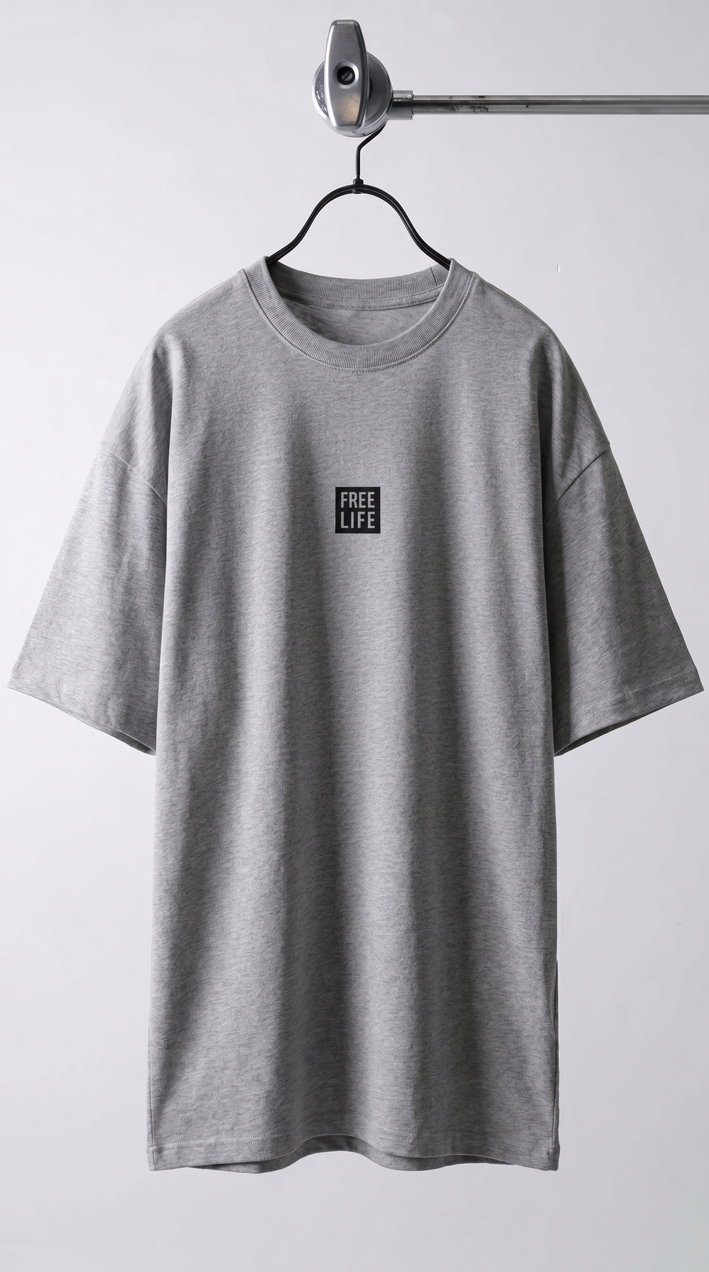 Erkek Melanj Gri Free Life Bisiklet Yaka Oversize Salas T-Shirt