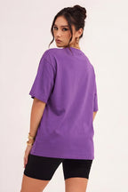 Mor Basic Düz Baskısız Oversize Salas Boyfriend Kadın T-Shirt
