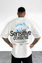 Erkek Ekru Beyaz Göz Baskılı Sensitive Oversize Fit Bol Geniş Kalıp Salaş Kesim T-shirt