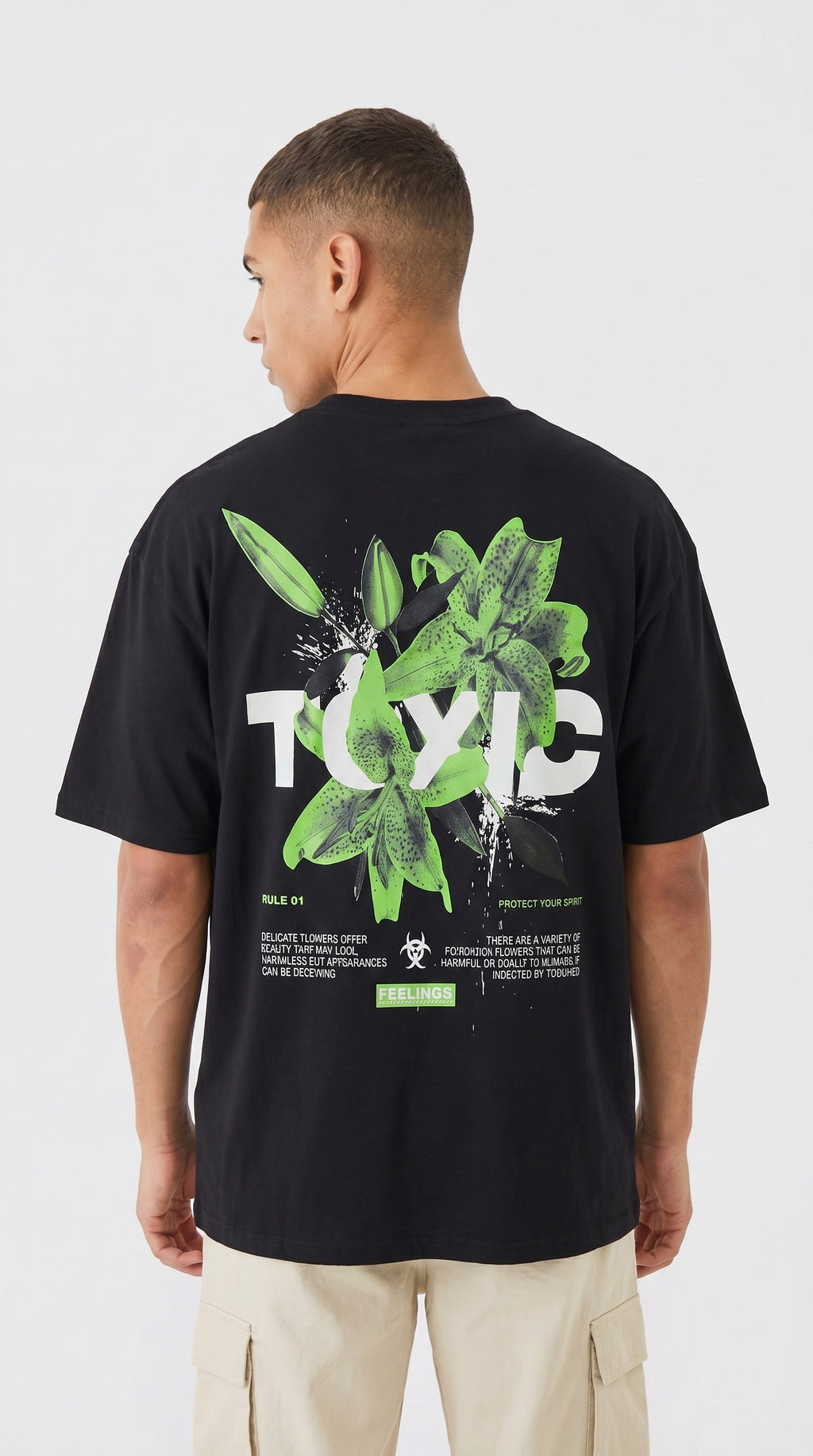 Erkek Siyah Toxic Oversize Fit Bol Geniş Kalıp Salaş Kesim T-shirt