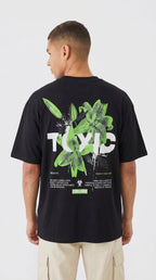 Erkek Siyah Toxic Oversize Fit Bol Geniş Kalıp Salaş Kesim T-shirt