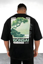 Erkek Siyah Bonsai Oversize Fit Bol Geniş Kalıp Salaş Kesim T-shirt
