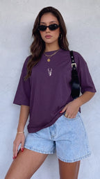 Kadın Mor Geyik Oversize Salas Boyfriend T-shirt