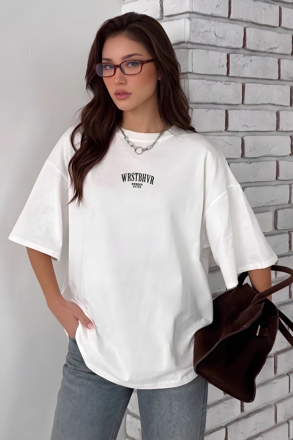 Dont Announce Beyaz Oversize Salas Boyfriend Kadın T-Shirt