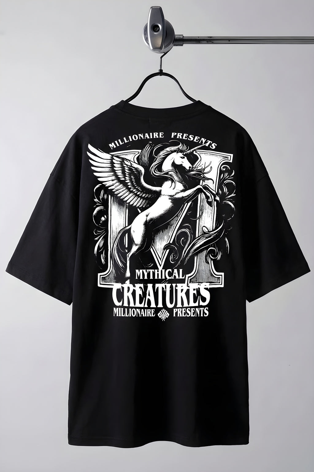 Erkek Siyah Creatures Oversize Fit Bol Geniş Kalıp Salaş Kesim T-shirt