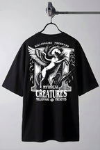 Erkek Siyah Creatures Oversize Fit Bol Geniş Kalıp Salaş Kesim T-shirt