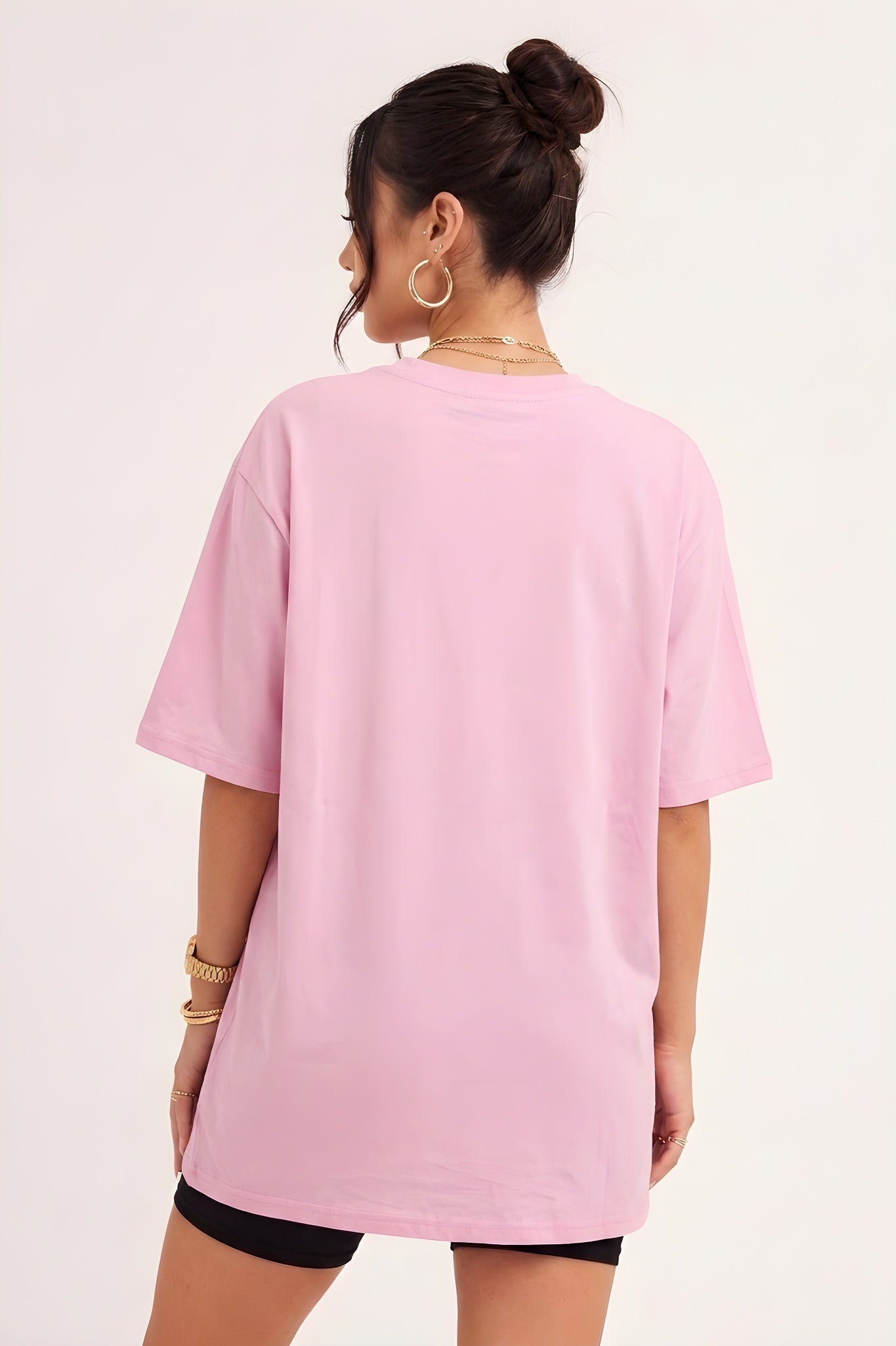 Açık Pembe Basic Düz Baskısız Oversize Salas Boyfriend Kadın T-Shirt