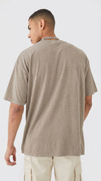 Erkek Taş Oversize Asit Yıkamalı Eskitme Efektli Boyalı T-Shirt