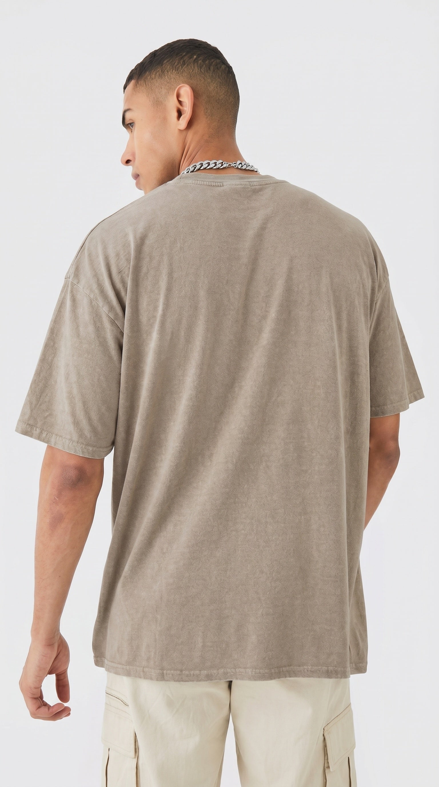 Erkek Taş Oversize Asit Yıkamalı Eskitme Efektli Boyalı T-Shirt