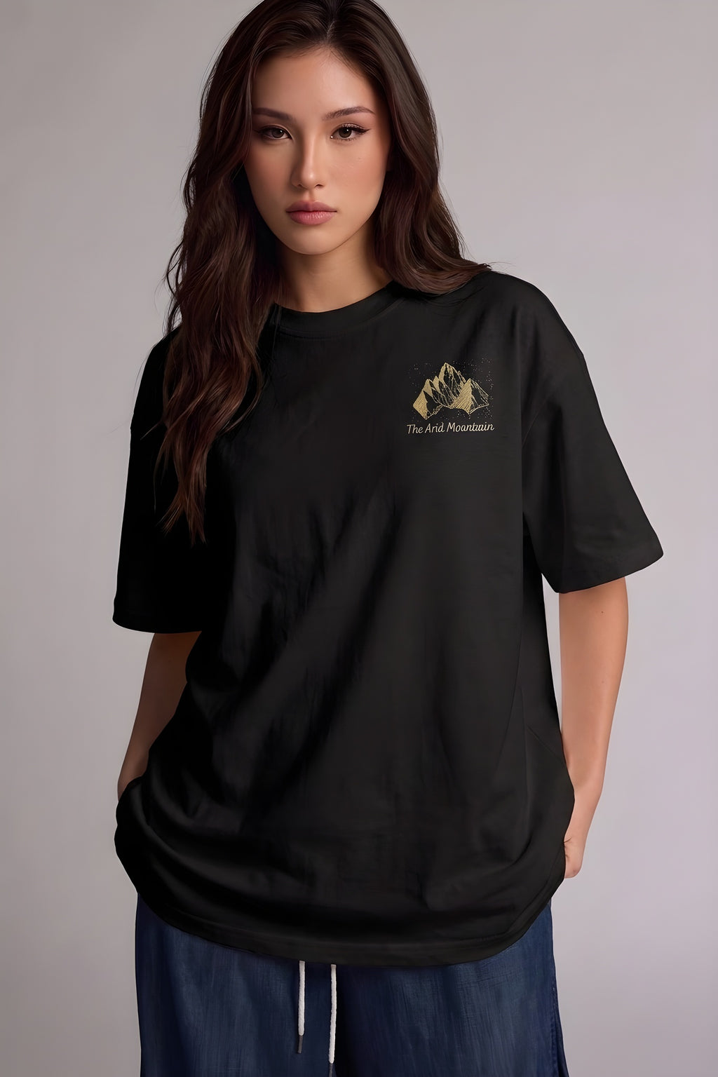 Arid Mountain Siyah Oversize Salas Boyfriend Kadın T-Shirt