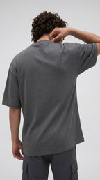 Erkek Antrasit Gri Melanj Geyik Baskılı Oversize Fit Bol Geniş Kalıp Salaş Kesim T-shirt